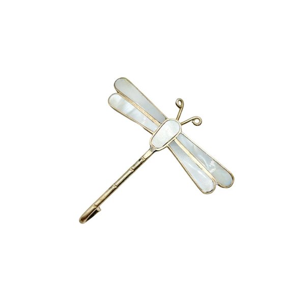 Vintage Alpaca Silver Mexico Dragonfly Insect Pin Brooch Mother of Pearl Inlay - Picture 1 of 10